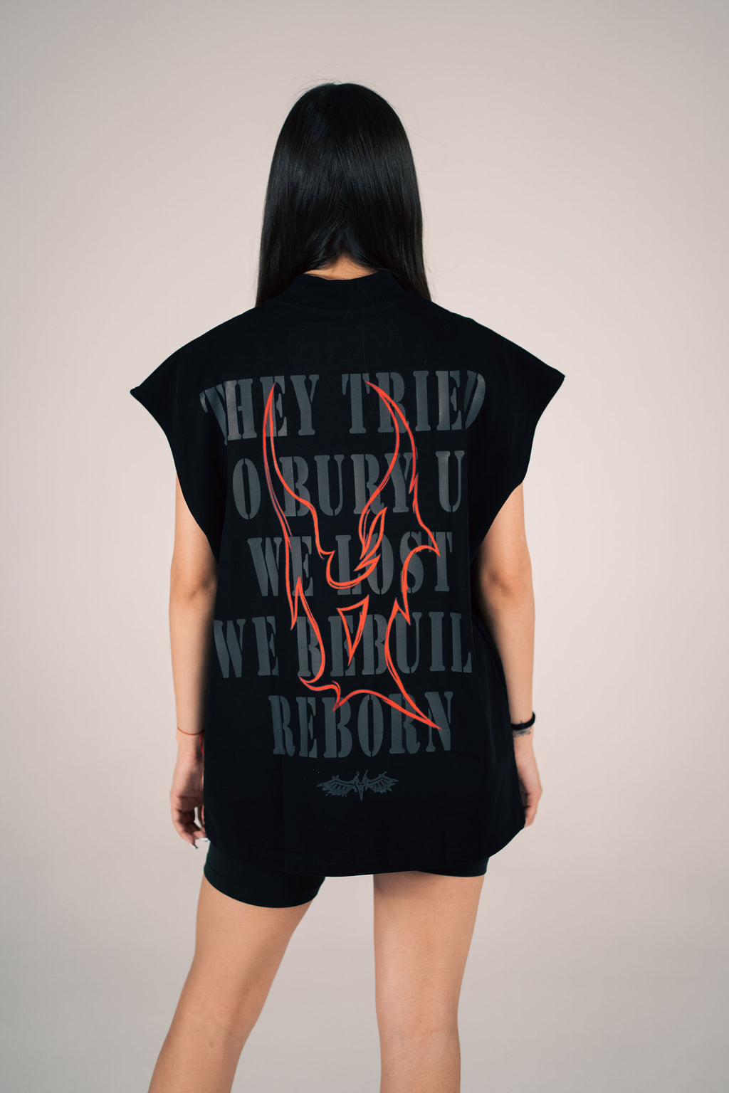 OVERSIZED WOMEN'S TANK TOP "REBORN" BLACK