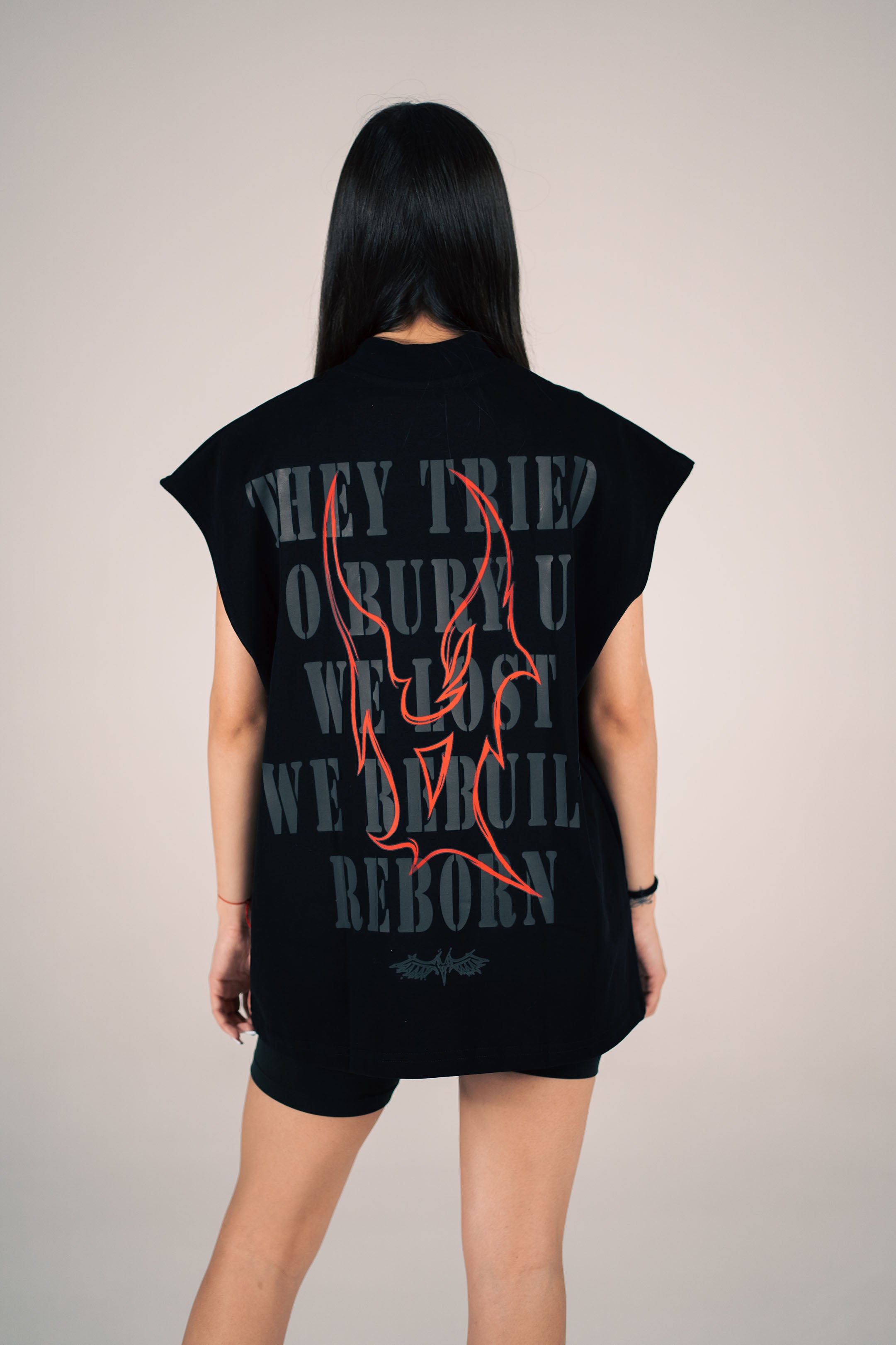 OVERSIZED WOMEN'S TANK TOP "REBORN" BLACK