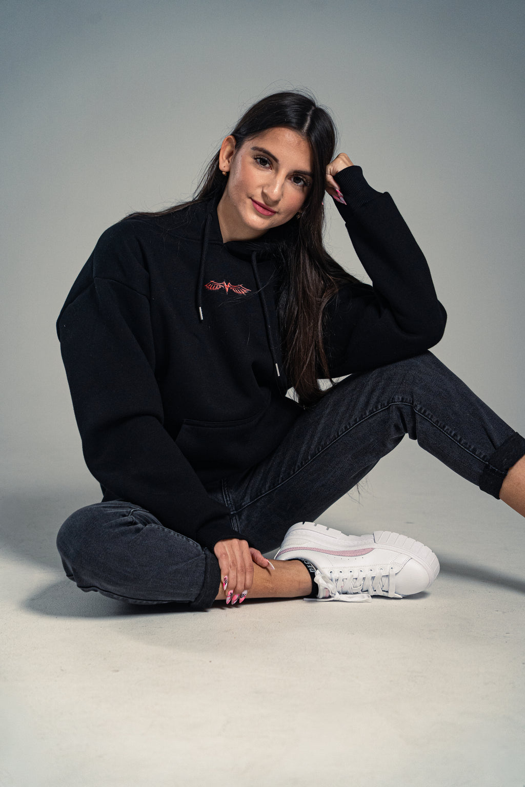 OVERSIZED WOMEN'S HOODIE-"FAKE" BLACK