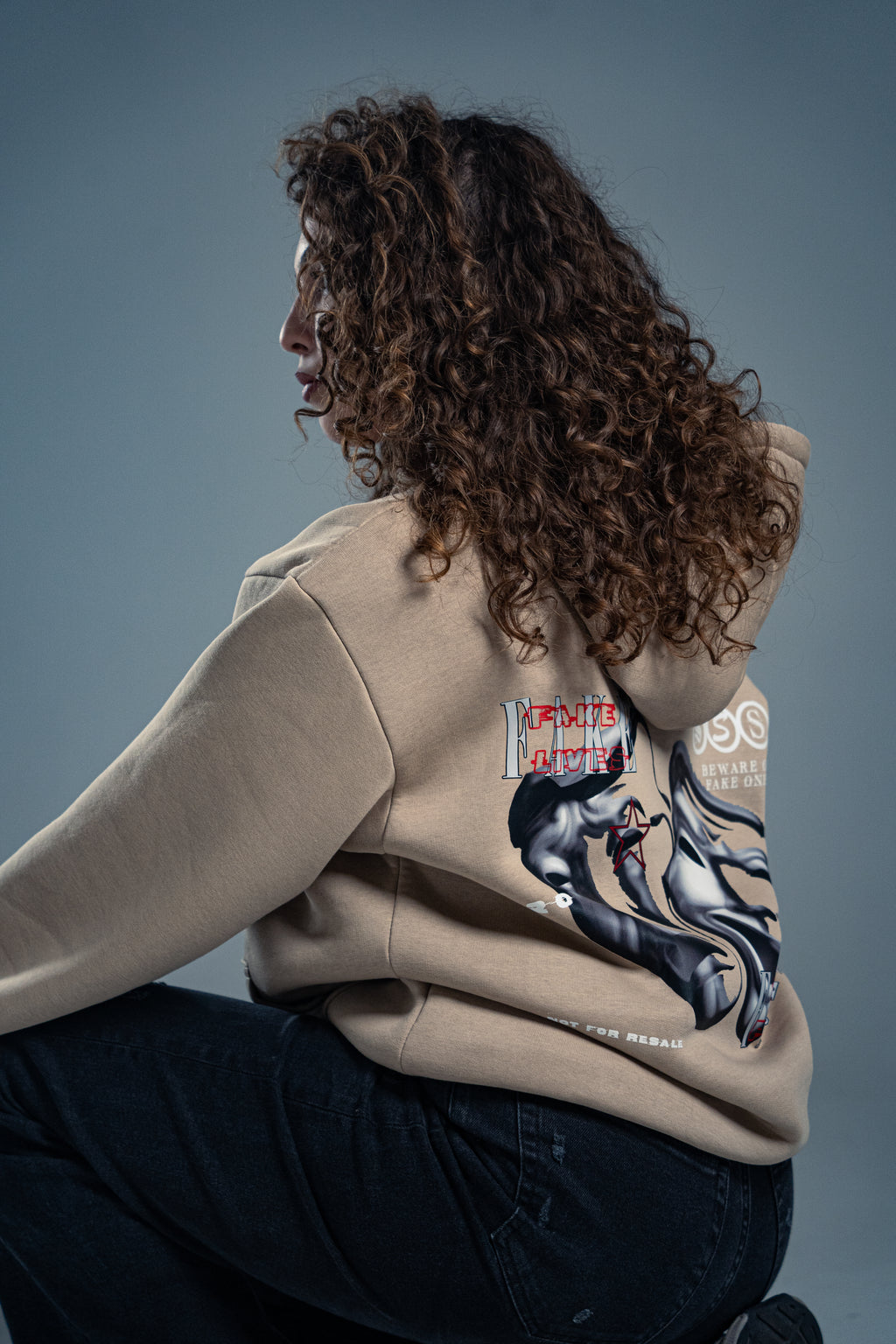 OVERSIZED WOMEN'S HOODIE-"FAKE" BEIGE