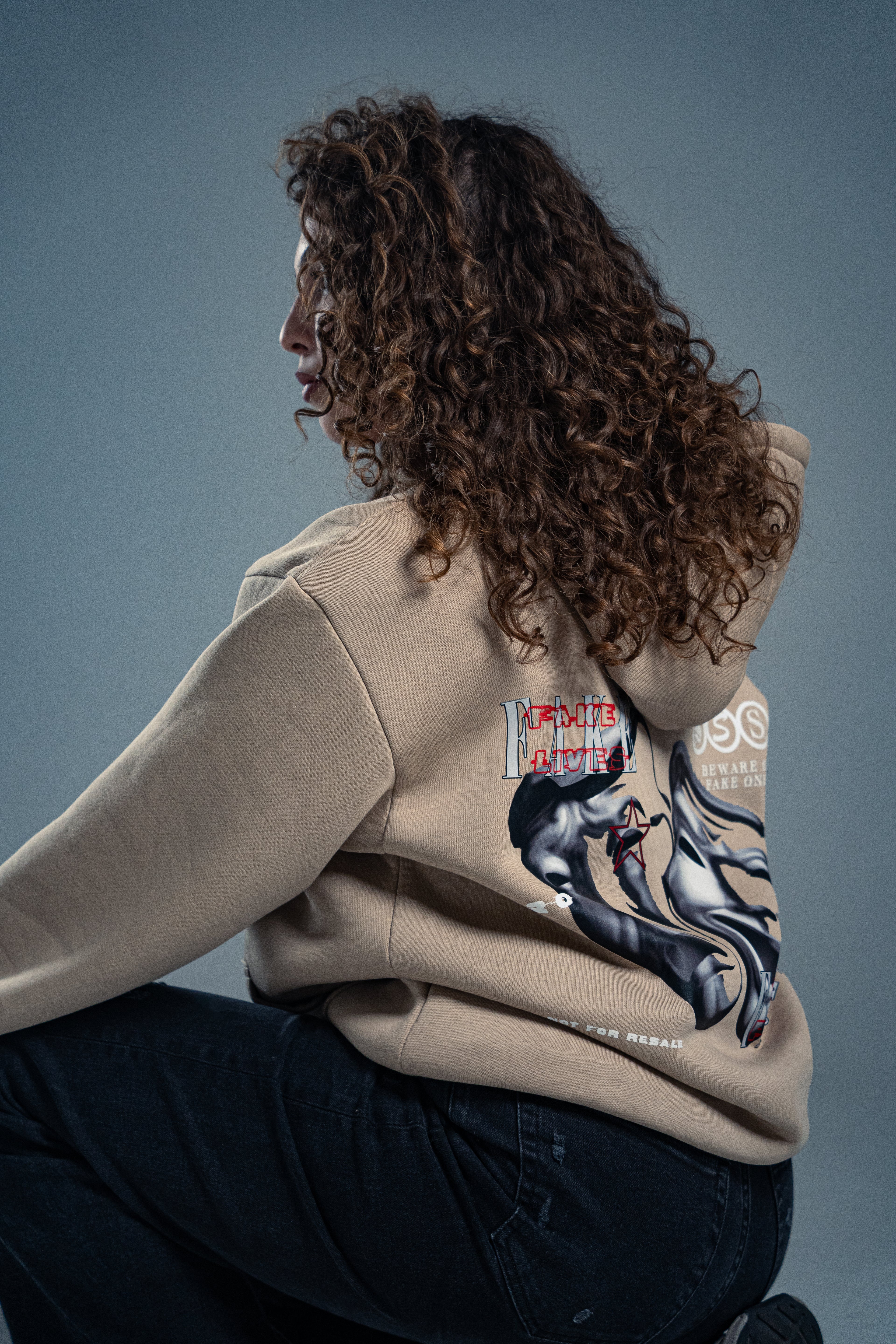 OVERSIZED WOMEN'S HOODIE-"FAKE" BEIGE