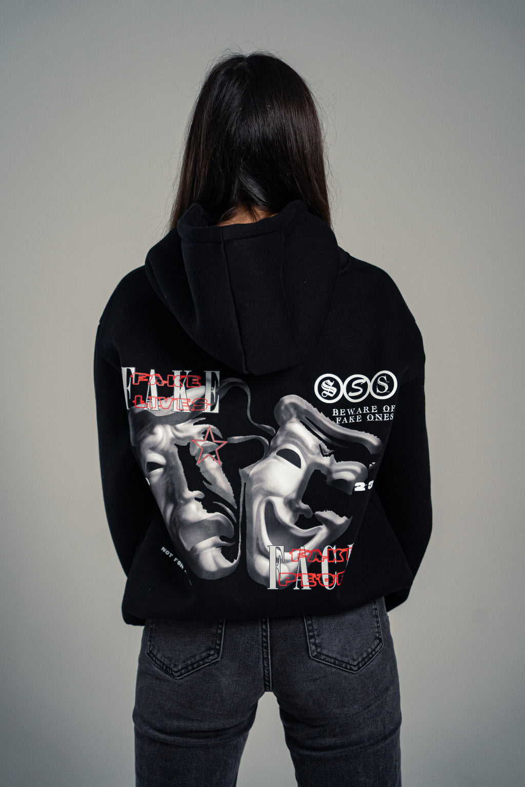OVERSIZED WOMEN'S HOODIE-"FAKE" BLACK
