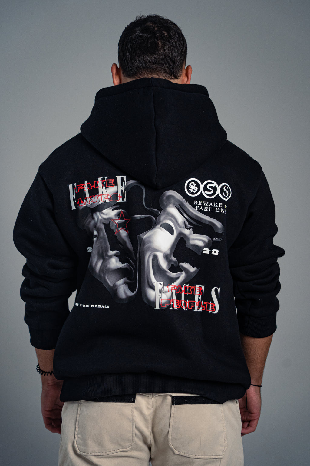 OVERSIZED MEN'S HOODIE-"FAKE" BLACK