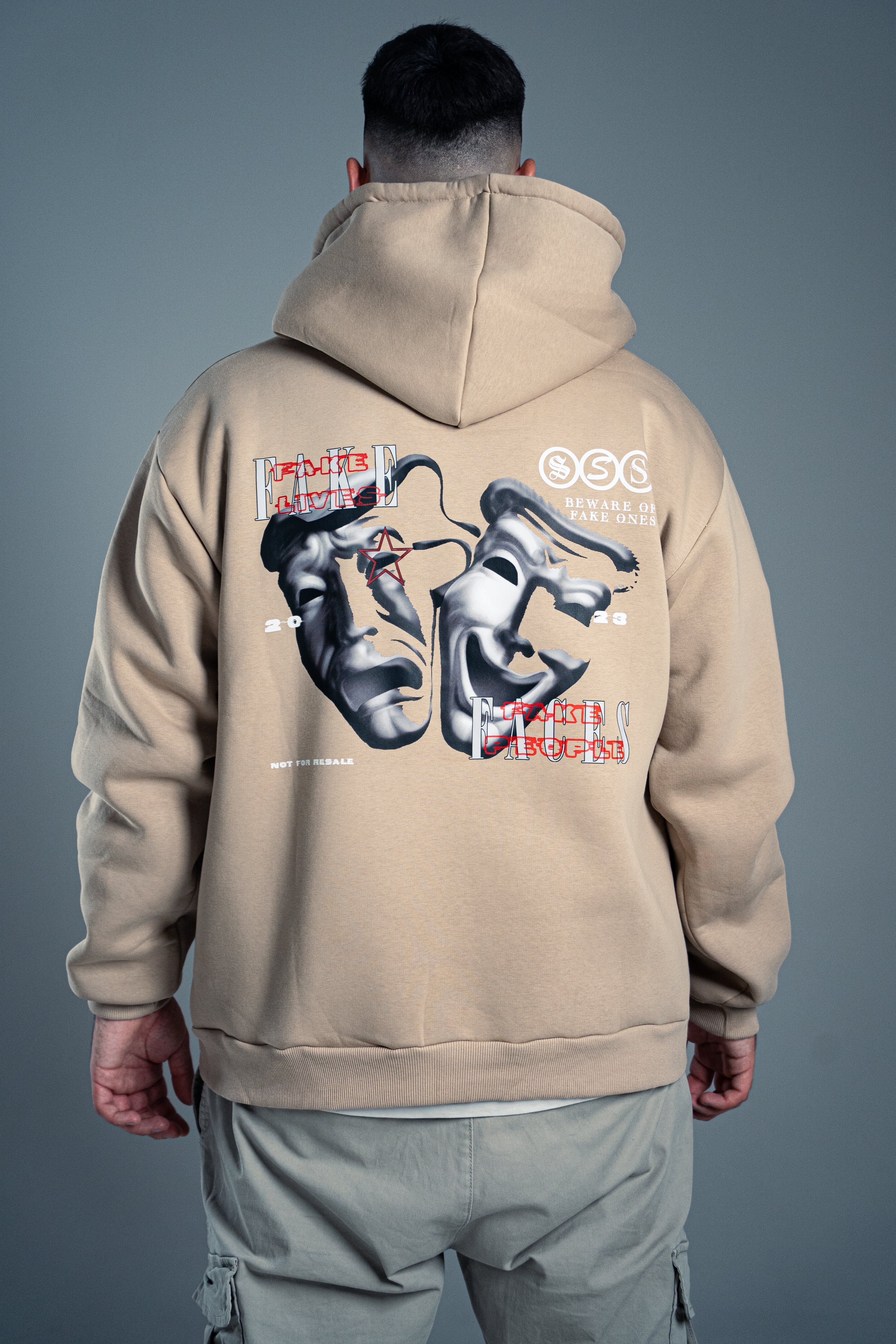 OVERSIZED MEN'S HOODIE-"FAKE" BEIGE