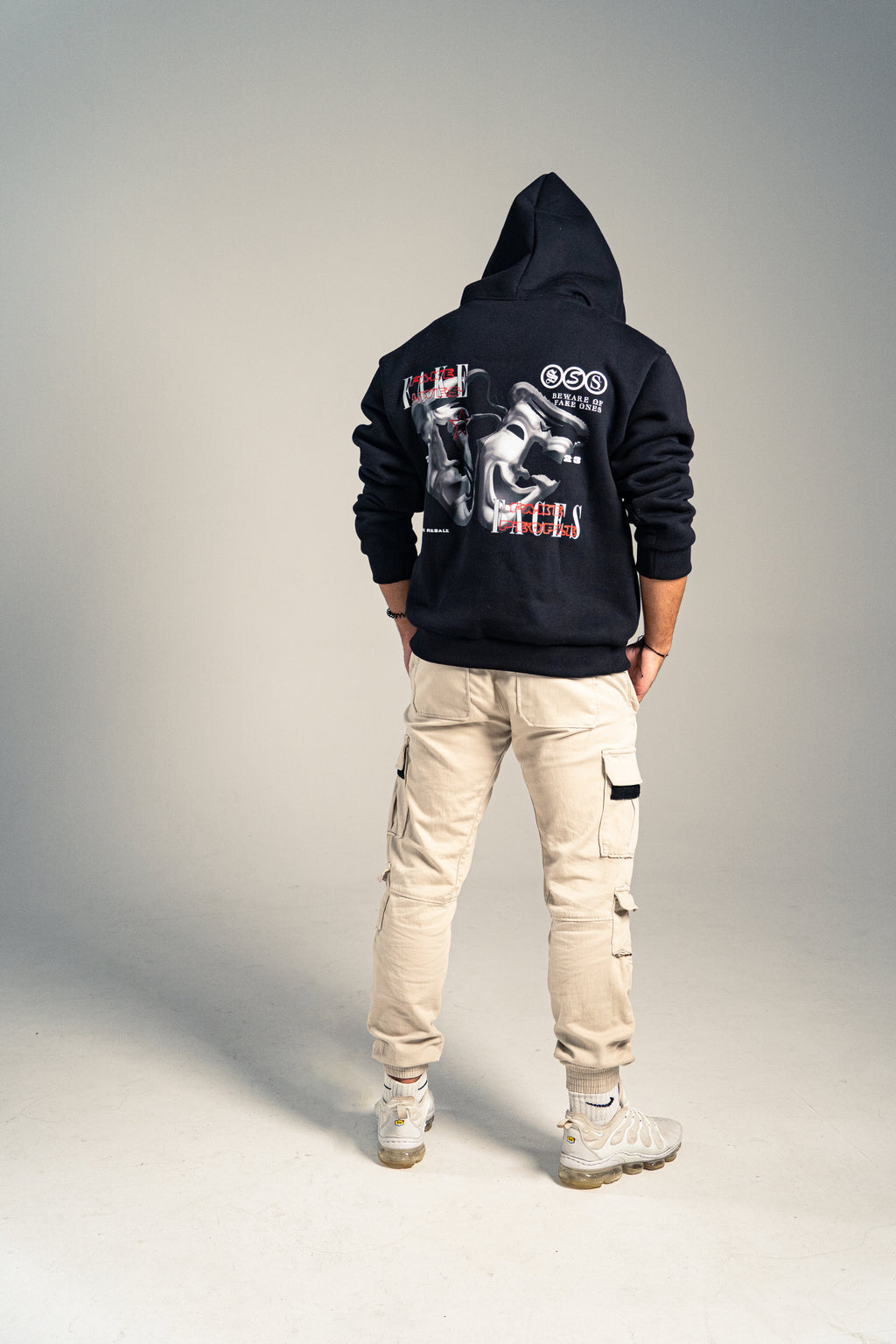 OVERSIZED MEN'S HOODIE-"FAKE" BLACK